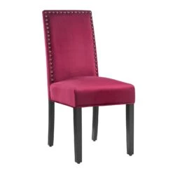 Maidwell Crimson Red Velvet Dining Chairs (Set of 2) - Retro Brass Nail Trim & Tapered Wood Legs -Daals Store DCH LW8116 REDVEL 2P WB3