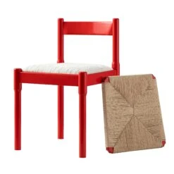 Minley 2-in-1 Dining Chair in Red High Gloss – Interchangeable Bouclé and Woven Cord Seat Pads -Daals Store DHC 241 RED GLOS WB3
