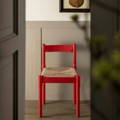 Minley 2-in-1 Dining Chair in Red High Gloss – Interchangeable Bouclé and Woven Cord Seat Pads -Daals Store DHC 241 RED GLOS scene2
