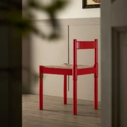 Minley 2-in-1 Dining Chair in Red High Gloss – Interchangeable Bouclé and Woven Cord Seat Pads -Daals Store DHC 241 RED GLOS scene3