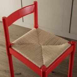 Minley 2-in-1 Dining Chair in Red High Gloss – Interchangeable Bouclé and Woven Cord Seat Pads -Daals Store DHC 241 RED GLOS scene5