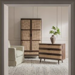 Izzy Curved Rattan Double Wardrobe, Walnut