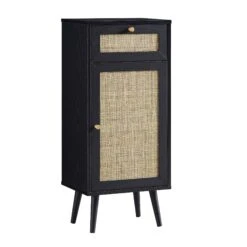 Frances Woven Rattan 1-Door Bathroom Cabinet, Black 16 Frances Woven Rattan 1-Door Bathroom Cabinet, Black -Daals Store FT BAC 01 BLACK WB2