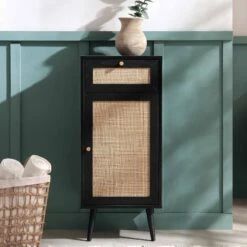 Frances Woven Rattan 1-Door Bathroom Cabinet, Black 13 Frances Woven Rattan 1-Door Bathroom Cabinet, Black -Daals Store FT BAC 01 BLACK scene1