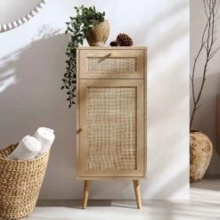 Frances Woven Rattan 1-Door Bathroom Cabinet, Natural -Daals Store FT BAC 01 NAT scene1