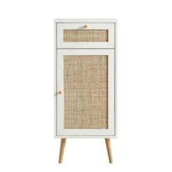 Frances Woven Rattan 1-Door Bathroom Cabinet, White -Daals Store FT BAC 01 WHITE WB1