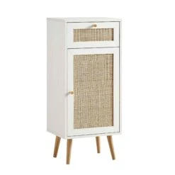 Frances Woven Rattan 1-Door Bathroom Cabinet, White -Daals Store FT BAC 01 WHITE WB2