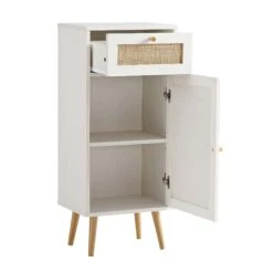 Frances Woven Rattan 1-Door Bathroom Cabinet, White -Daals Store FT BAC 01 WHITE WB3