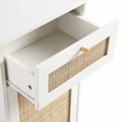 Frances Woven Rattan 1-Door Bathroom Cabinet, White -Daals Store FT BAC 01 WHITE detail2
