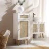Frances Woven Rattan 1-Door Bathroom Cabinet, White -Daals Store FT BAC 01 WHITE main