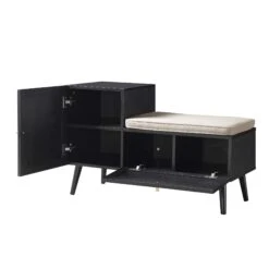 Frances Woven Rattan Storage Bench With Cushion, Black 20 Frances Woven Rattan Storage Bench With Cushion, Black -Daals Store FT BENCH 01 BLACK WB3