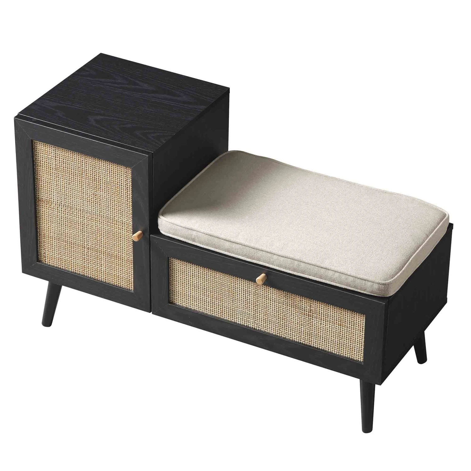 Frances Woven Rattan Storage Bench With Cushion, Black 9 Frances Woven Rattan Storage Bench With Cushion, Black - Image 9