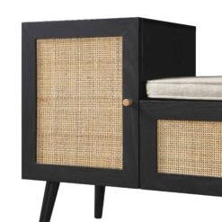 Frances Woven Rattan Storage Bench With Cushion, Black 24 Frances Woven Rattan Storage Bench With Cushion, Black -Daals Store FT BENCH 01 BLACK detail1