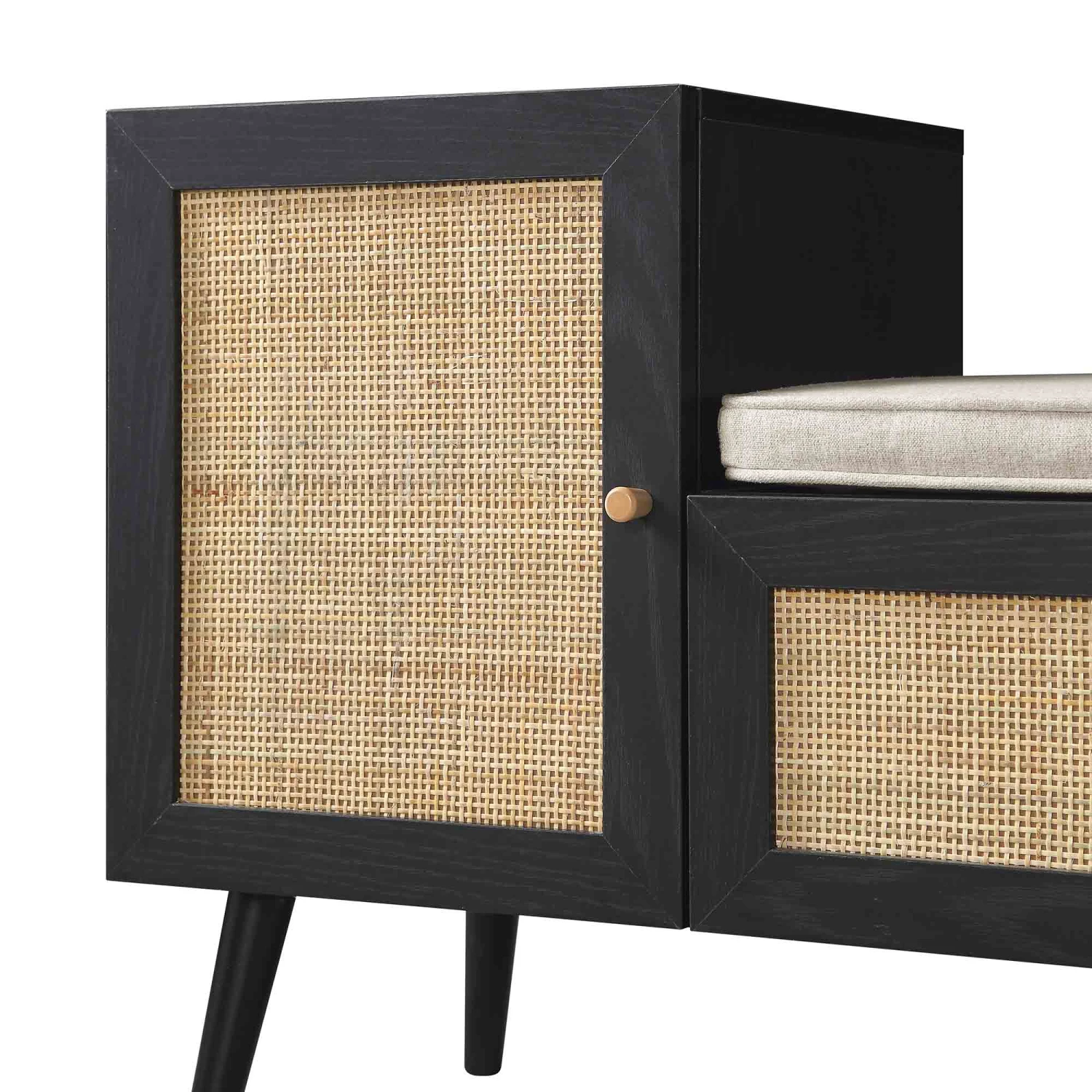 Frances Woven Rattan Storage Bench With Cushion, Black 11 Frances Woven Rattan Storage Bench With Cushion, Black - Image 11