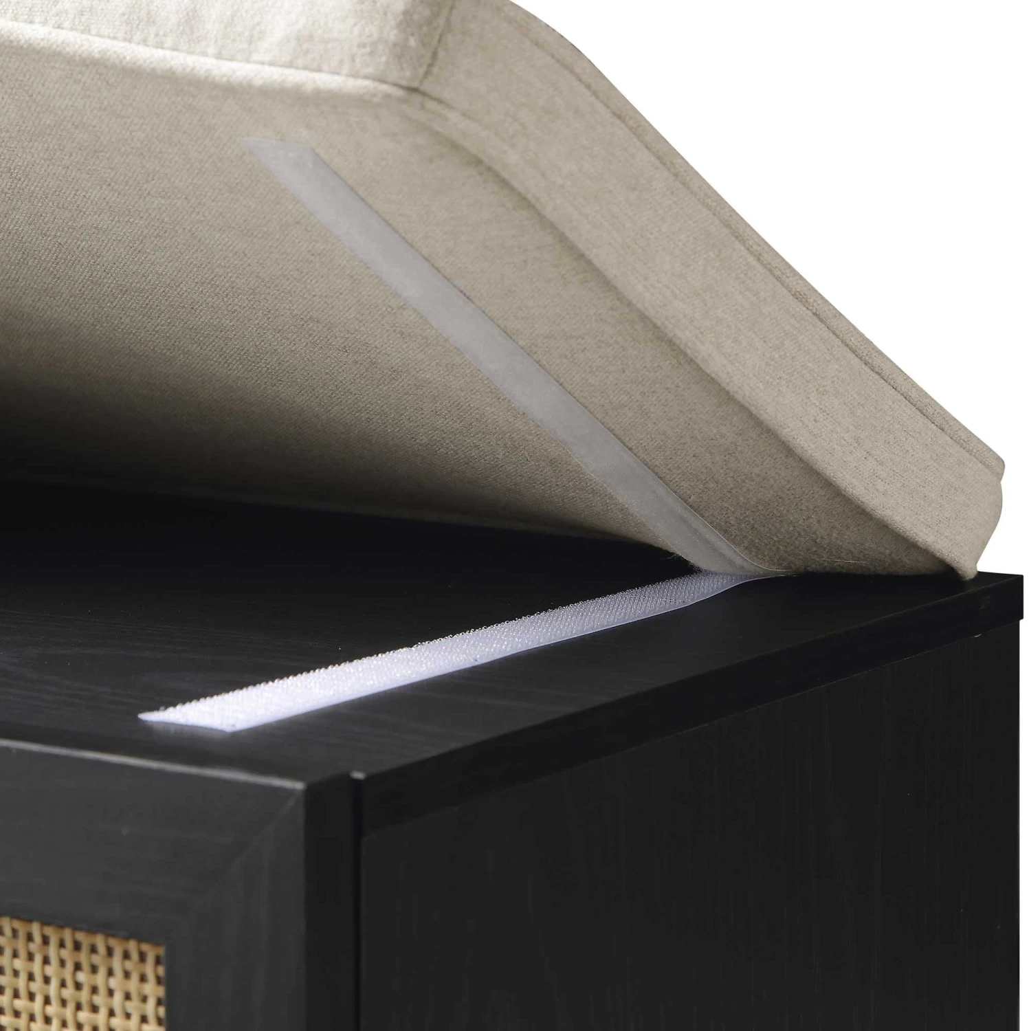 Frances Woven Rattan Storage Bench With Cushion, Black 13 Frances Woven Rattan Storage Bench With Cushion, Black - Image 13