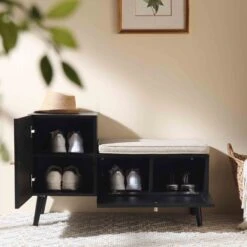 Frances Woven Rattan Storage Bench With Cushion, Black 16 Frances Woven Rattan Storage Bench With Cushion, Black -Daals Store FT BENCH 01 BLACK scene2