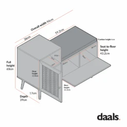 Frances Woven Rattan Storage Bench With Cushion, White 19 Frances Woven Rattan Storage Bench With Cushion, White -Daals Store FT BENCH 01 CHART