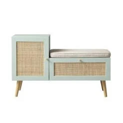 Frances Woven Rattan Storage Bench With Cushion, Mint 17 Frances Woven Rattan Storage Bench With Cushion, Mint -Daals Store FT BENCH 01 SAGE WB1