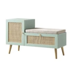 Frances Woven Rattan Storage Bench With Cushion, Mint 18 Frances Woven Rattan Storage Bench With Cushion, Mint -Daals Store FT BENCH 01 SAGE WB2