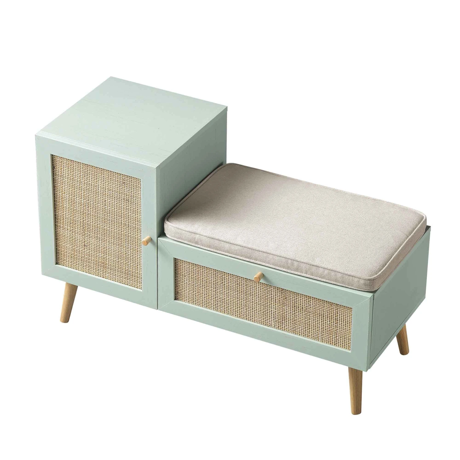 Frances Woven Rattan Storage Bench With Cushion, Mint 8 Frances Woven Rattan Storage Bench With Cushion, Mint - Image 8