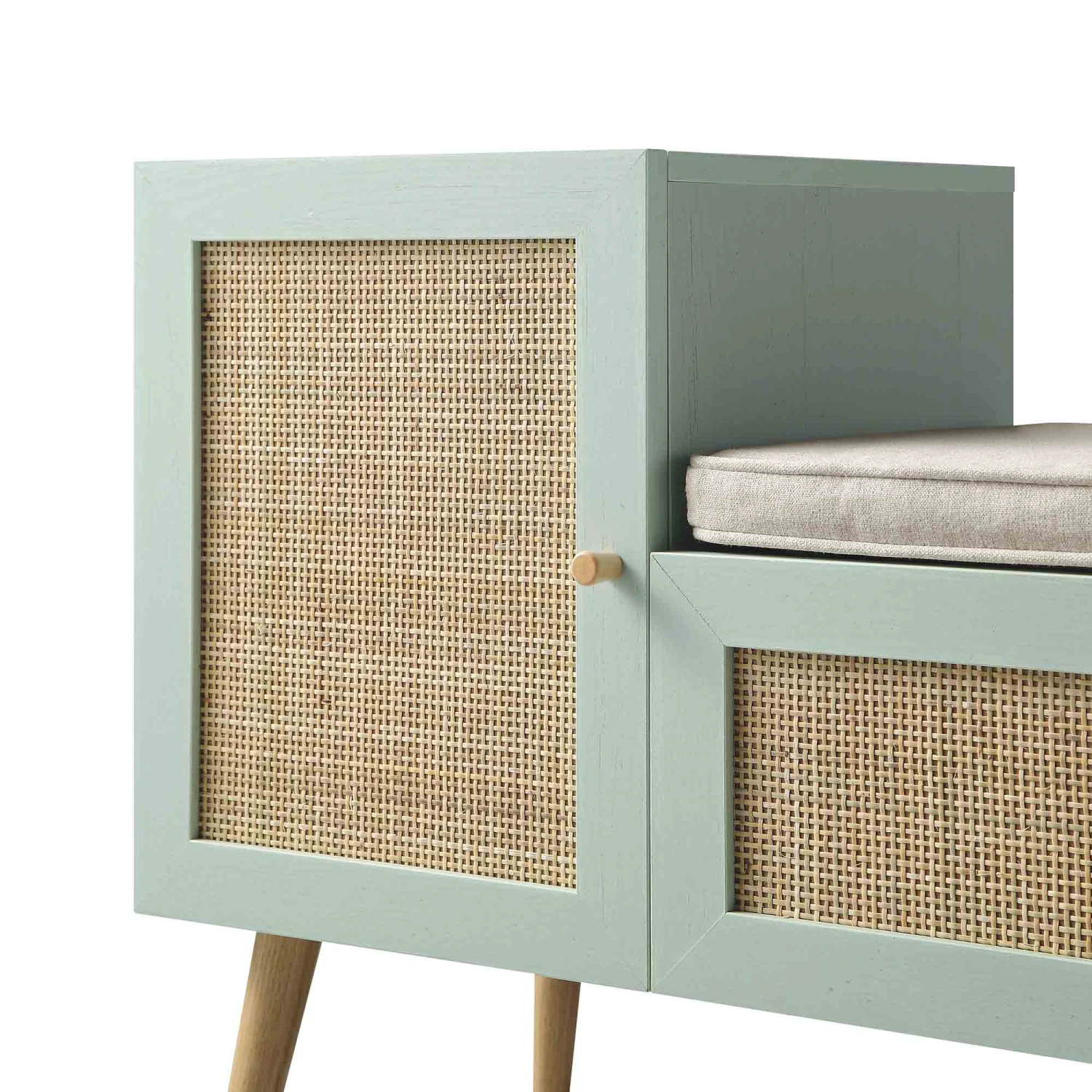 Frances Woven Rattan Storage Bench With Cushion, Mint 11 Frances Woven Rattan Storage Bench With Cushion, Mint - Image 11