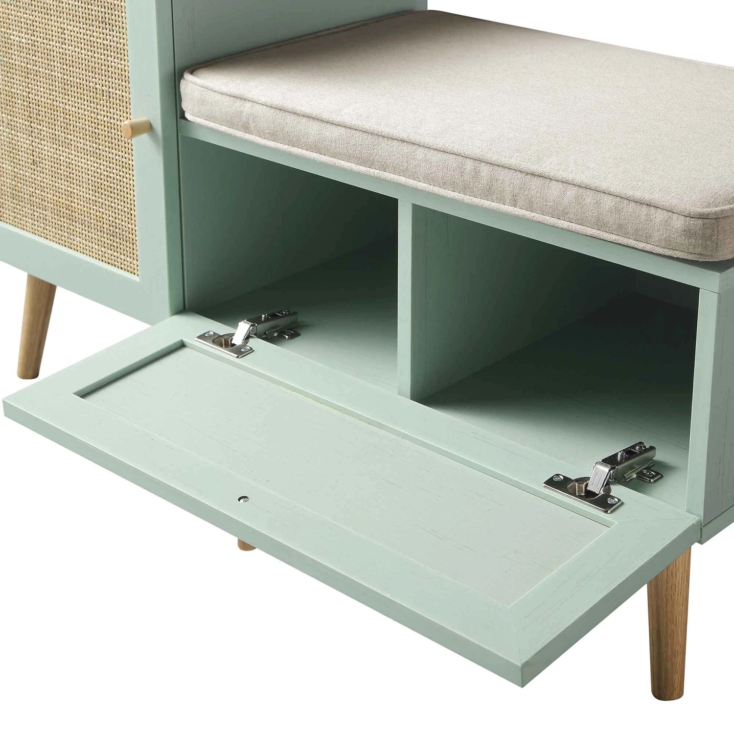 Frances Woven Rattan Storage Bench With Cushion, Mint 12 Frances Woven Rattan Storage Bench With Cushion, Mint - Image 12