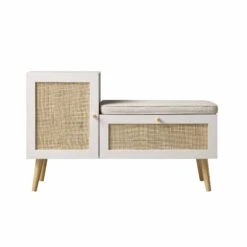 Frances Woven Rattan Storage Bench With Cushion, White 17 Frances Woven Rattan Storage Bench With Cushion, White -Daals Store FT BENCH 01 WHITE WB1