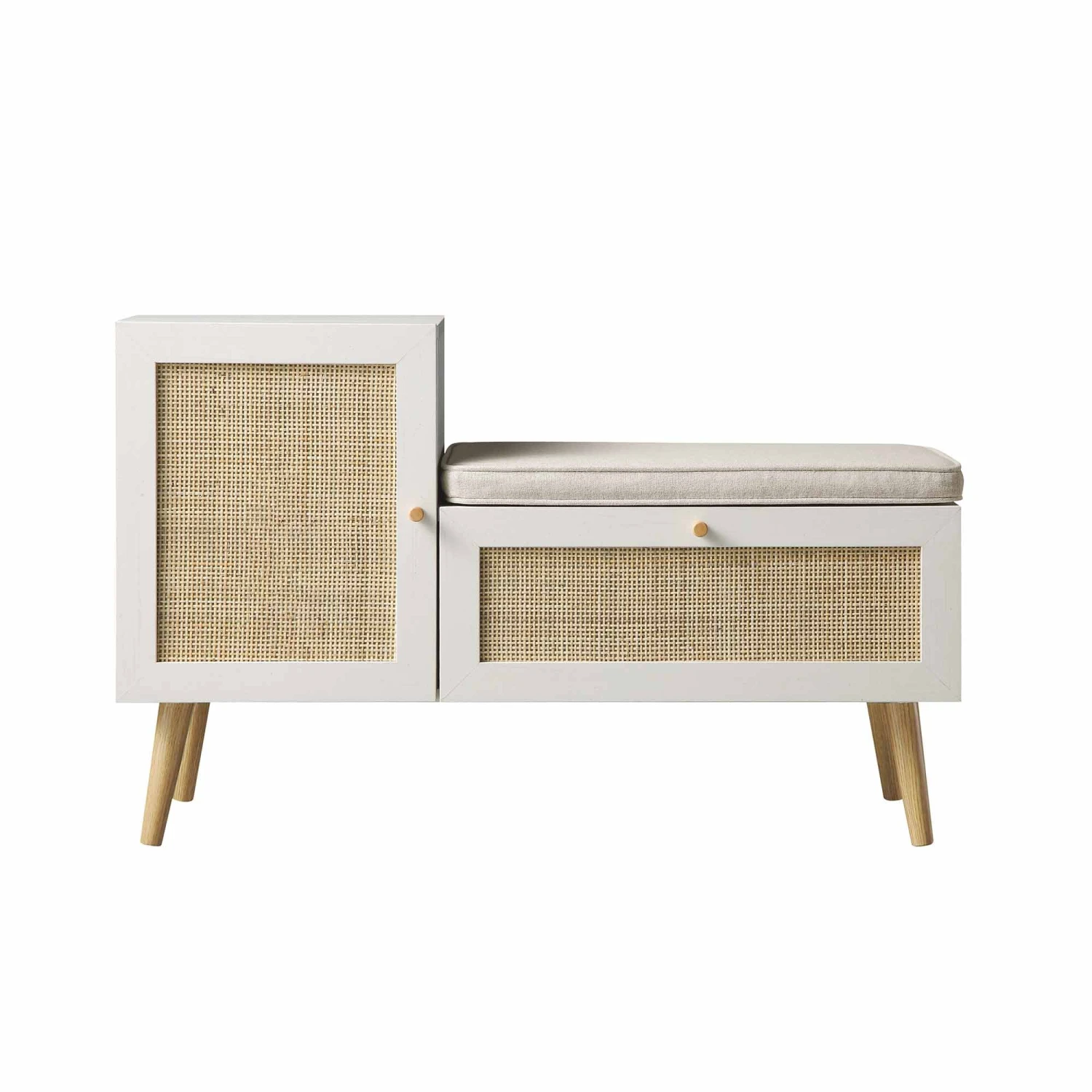 Frances Woven Rattan Storage Bench With Cushion, White 4 Frances Woven Rattan Storage Bench With Cushion, White - Image 4