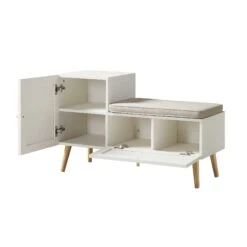 Frances Woven Rattan Storage Bench With Cushion, White 20 Frances Woven Rattan Storage Bench With Cushion, White -Daals Store FT BENCH 01 WHITE WB3