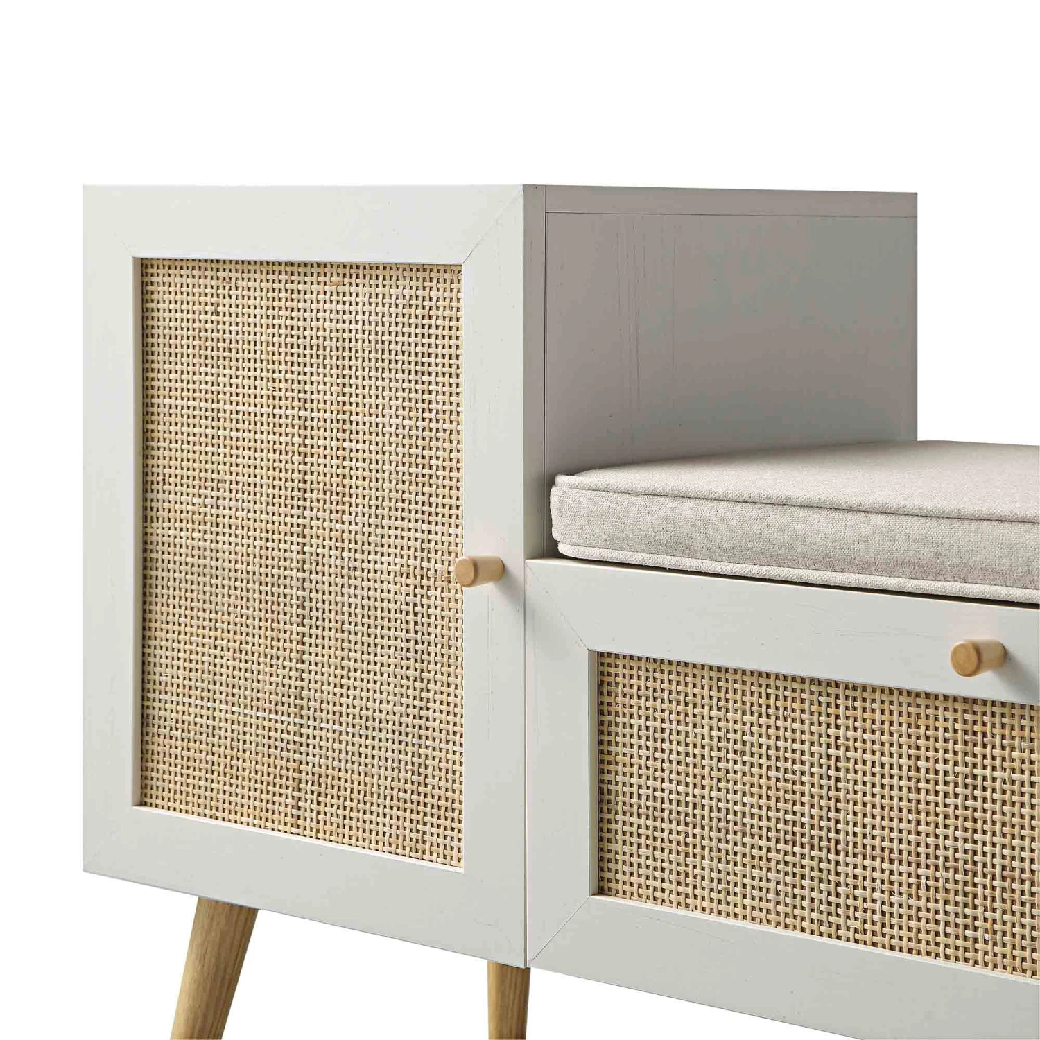 Frances Woven Rattan Storage Bench With Cushion, White 11 Frances Woven Rattan Storage Bench With Cushion, White - Image 11