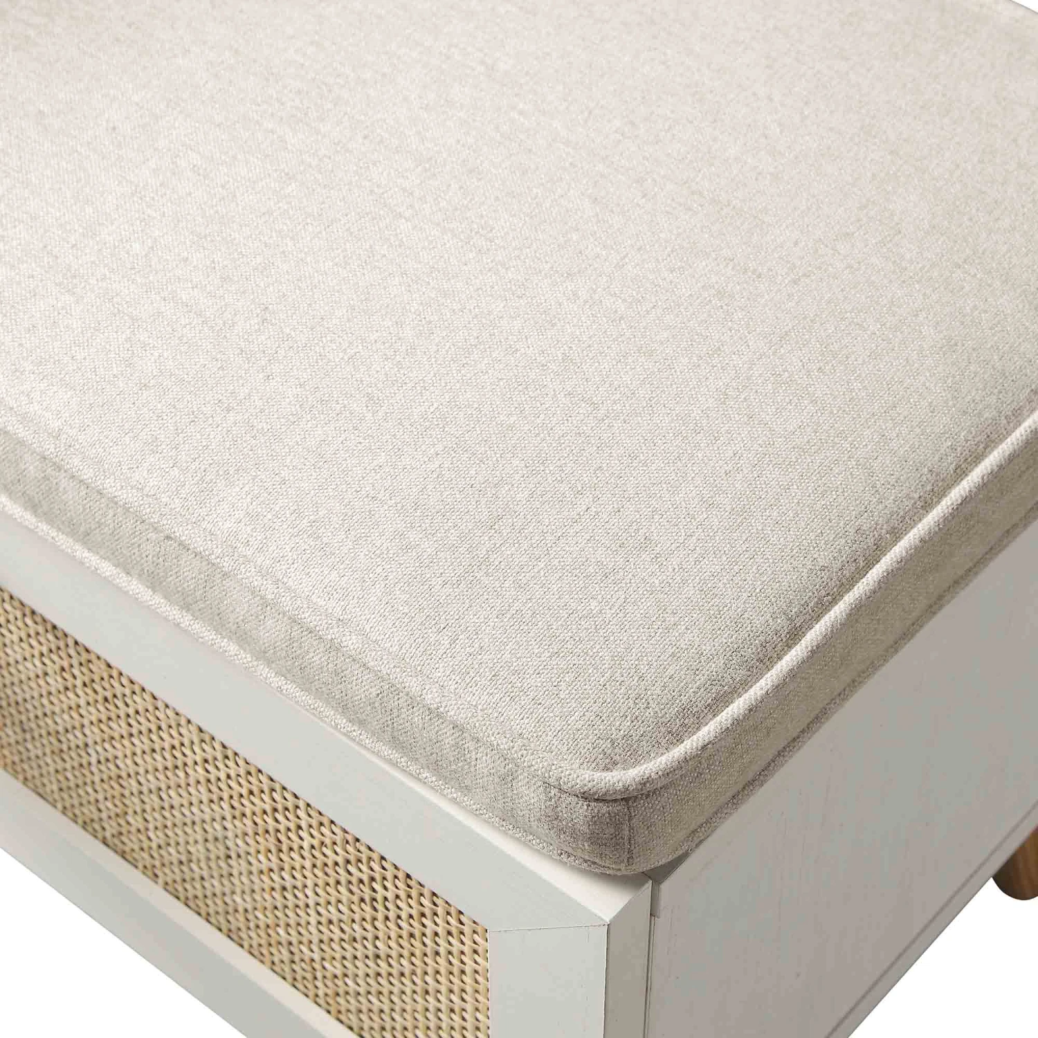 Frances Woven Rattan Storage Bench With Cushion, White 13 Frances Woven Rattan Storage Bench With Cushion, White - Image 13