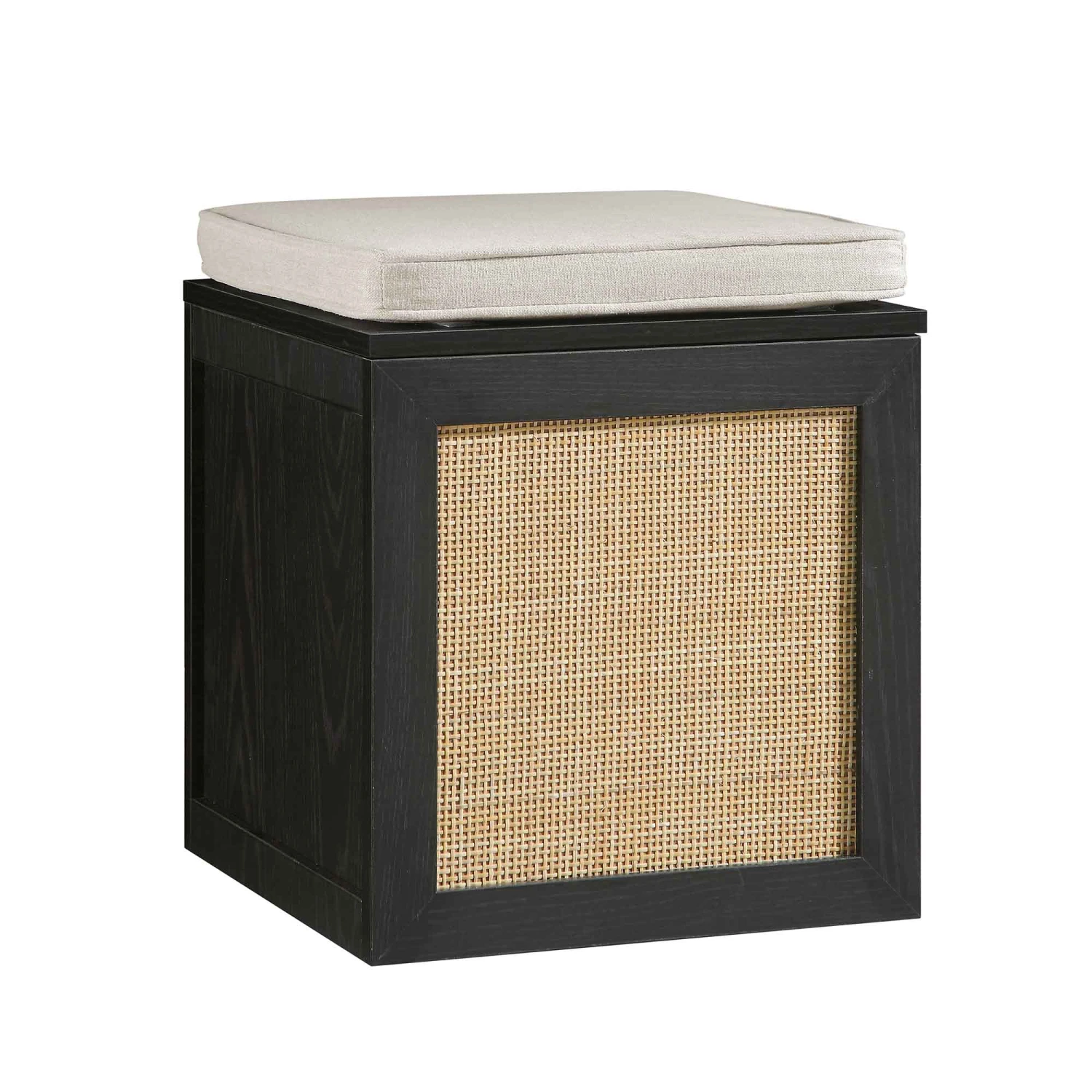 Frances Woven Rattan Single Storage Stool With Cushion, Black 5 Frances Woven Rattan Single Storage Stool With Cushion, Black - Image 5