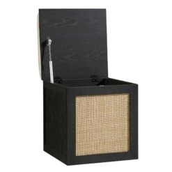 Frances Woven Rattan Single Storage Stool With Cushion, Black 20 Frances Woven Rattan Single Storage Stool With Cushion, Black -Daals Store FT BENCH 02 BLACK WB3