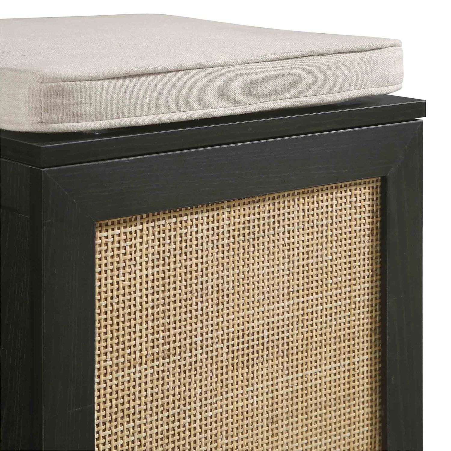 Frances Woven Rattan Single Storage Stool With Cushion, Black 11 Frances Woven Rattan Single Storage Stool With Cushion, Black - Image 11