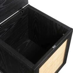 Frances Woven Rattan Single Storage Stool With Cushion, Black 26 Frances Woven Rattan Single Storage Stool With Cushion, Black -Daals Store FT BENCH 02 BLACK detail3