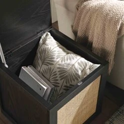 Frances Woven Rattan Single Storage Stool With Cushion, Black 16 Frances Woven Rattan Single Storage Stool With Cushion, Black -Daals Store FT BENCH 02 BLACK scene2