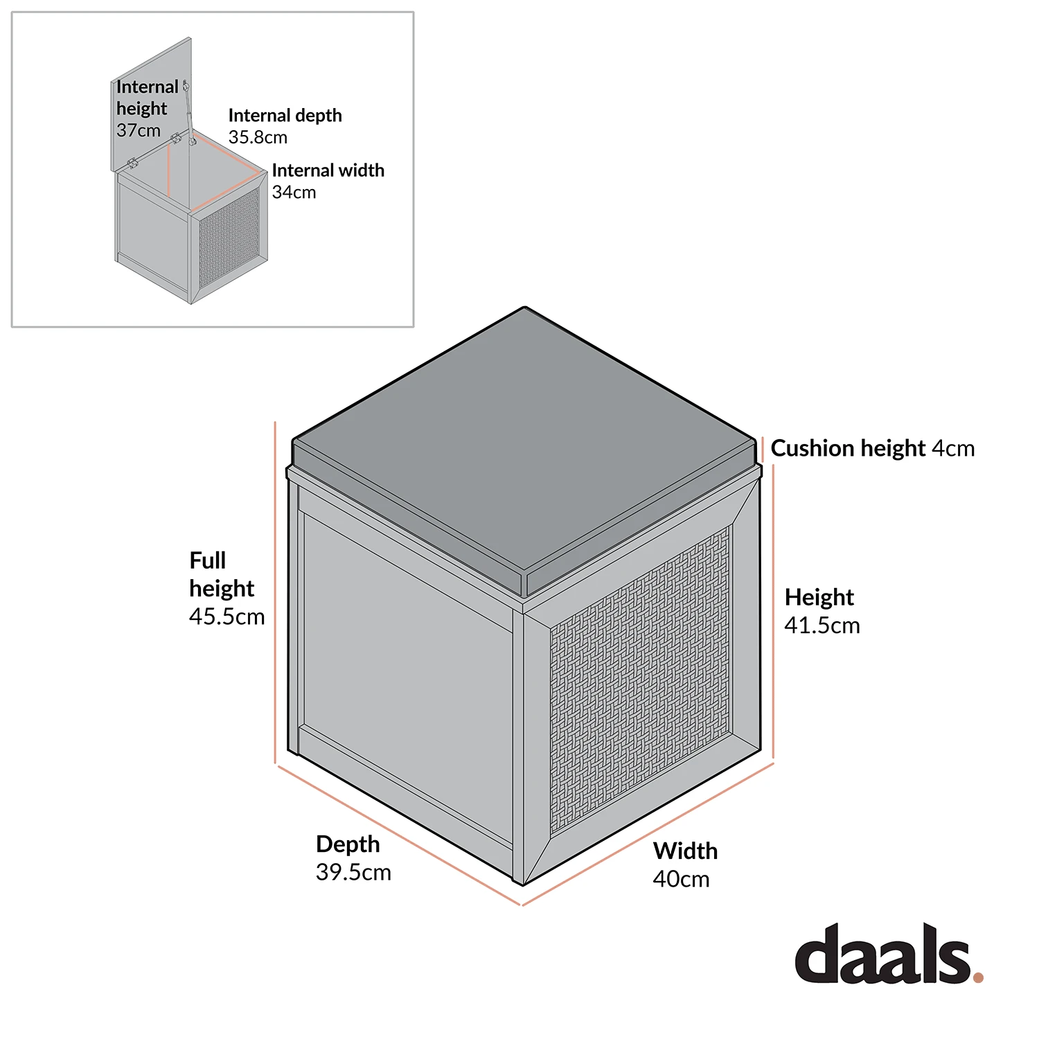 Frances Woven Rattan Single Storage Stool With Cushion, White 6 Frances Woven Rattan Single Storage Stool With Cushion, White - Image 6