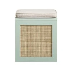 Frances Woven Rattan Single Storage Stool With Cushion, Mint -Daals Store FT BENCH 02 SAGE WB1