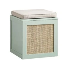 Frances Woven Rattan Single Storage Stool With Cushion, Mint -Daals Store FT BENCH 02 SAGE WB2