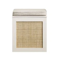 Frances Woven Rattan Single Storage Stool With Cushion, White 17 Frances Woven Rattan Single Storage Stool With Cushion, White -Daals Store FT BENCH 02 WHITE WB1