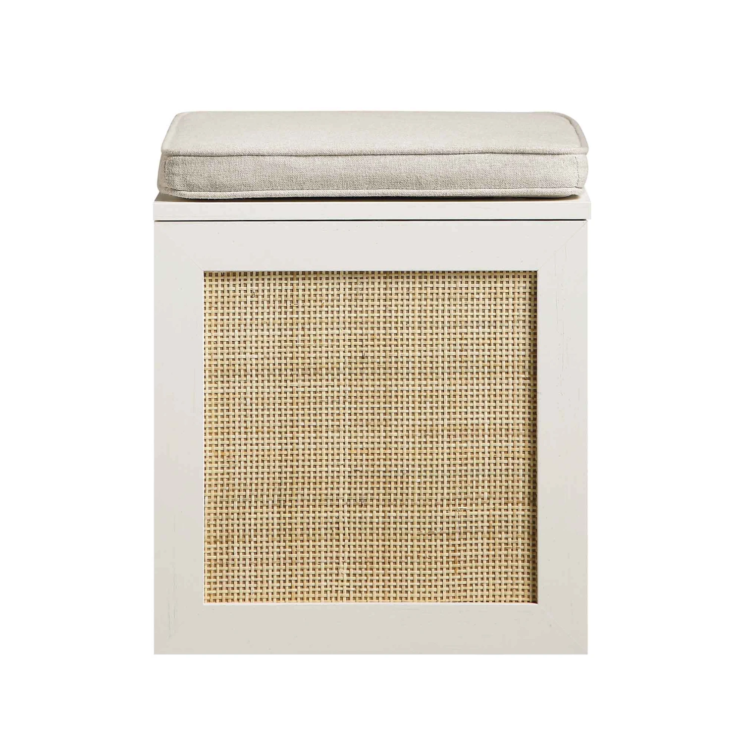 Frances Woven Rattan Single Storage Stool With Cushion, White 4 Frances Woven Rattan Single Storage Stool With Cushion, White - Image 4