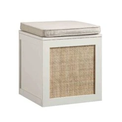 Frances Woven Rattan Single Storage Stool With Cushion, White 18 Frances Woven Rattan Single Storage Stool With Cushion, White -Daals Store FT BENCH 02 WHITE WB2