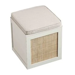 Frances Woven Rattan Single Storage Stool With Cushion, White 21 Frances Woven Rattan Single Storage Stool With Cushion, White -Daals Store FT BENCH 02 WHITE WB4
