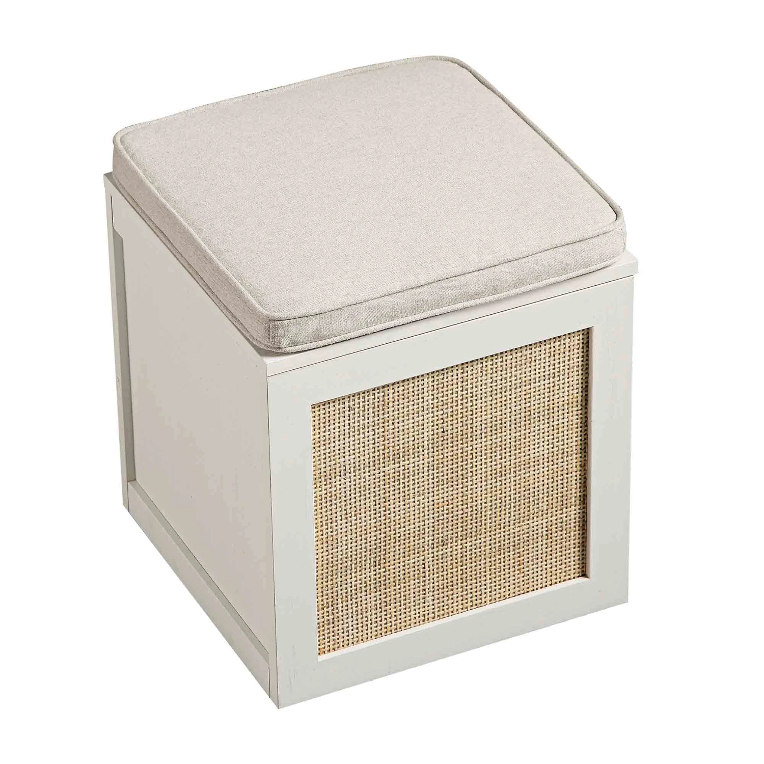 Frances Woven Rattan Single Storage Stool With Cushion, White 8 Frances Woven Rattan Single Storage Stool With Cushion, White - Image 8