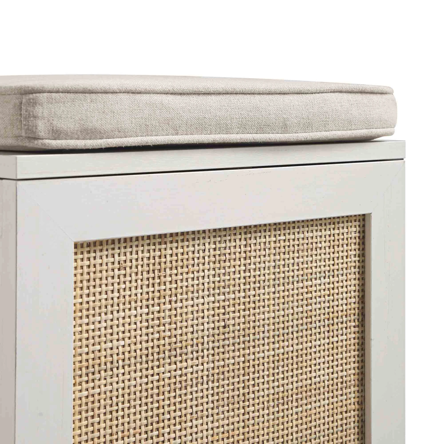 Frances Woven Rattan Single Storage Stool With Cushion, White 11 Frances Woven Rattan Single Storage Stool With Cushion, White - Image 11
