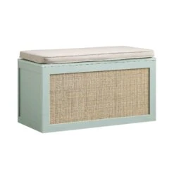 Frances Woven Rattan Double Storage Stool With Cushion, Mint 19 Frances Woven Rattan Double Storage Stool With Cushion, Mint -Daals Store FT BENCH 03 SAGE WB2