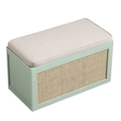 Frances Woven Rattan Double Storage Stool With Cushion, Mint 21 Frances Woven Rattan Double Storage Stool With Cushion, Mint -Daals Store FT BENCH 03 SAGE WB3