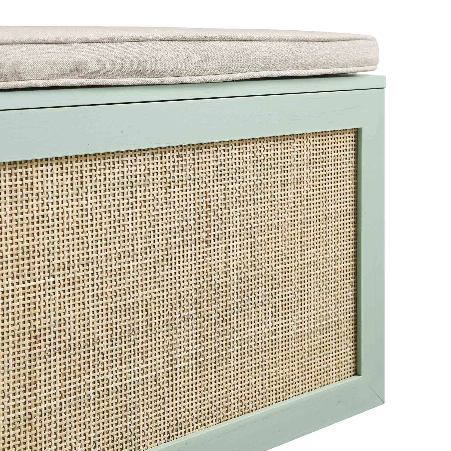 Frances Woven Rattan Double Storage Stool With Cushion, Mint 11 Frances Woven Rattan Double Storage Stool With Cushion, Mint - Image 11