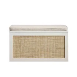 Frances Woven Rattan Double Storage Stool With Cushion, White -Daals Store FT BENCH 03 WHITE WB1