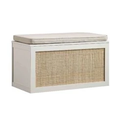 Frances Woven Rattan Double Storage Stool With Cushion, White -Daals Store FT BENCH 03 WHITE WB2
